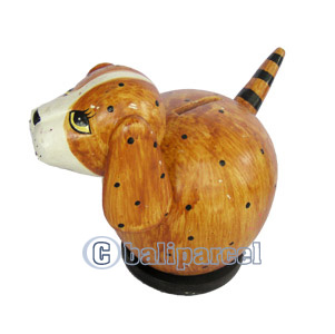Wooden Coins Box Dog, Hand Carved From Albesia Wood