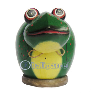 Wooden Coins Box Frog, Hand Carved From Albesia Wood