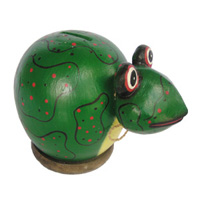 Wooden Coins Box Frog, Hand Carved From Albesia Wood