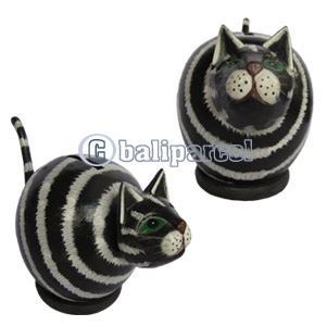 Wooden Coins Box Cat, Hand Carved From Albesia Wood