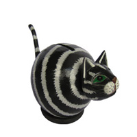 Wooden Coins Box Cat, Hand Carved From Albesia Wood