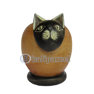 Wooden Coins Box Cat, Hand Carved From Albesia Wood