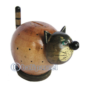 Wooden Coins Box Cat, Hand Carved From Albesia Wood
