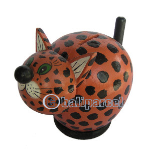 Wooden Coins Box Cat, Hand Carved From Albesia Wood