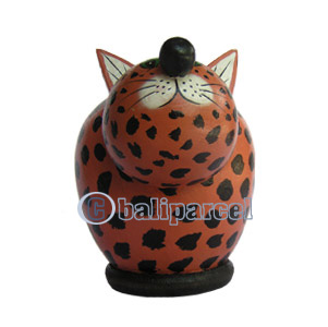 Wooden Coins Box Cat, Hand Carved From Albesia Wood