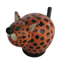 Wooden Coins Box Cat, Hand Carved From Albesia Wood
