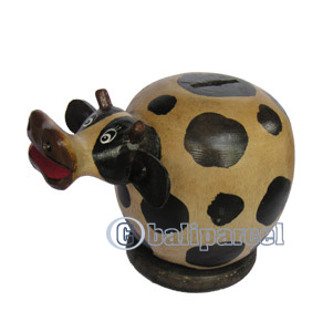 Wooden Coins Box Cow, Hand Carved From Albesia Wood