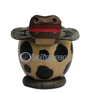 Wooden Coins Box Cow, Hand Carved From Albesia Wood