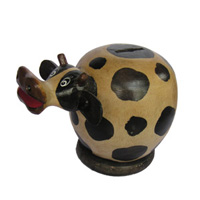Wooden Coins Box Cow, Hand Carved From Albesia Wood