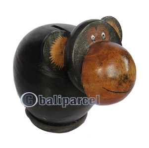 Wooden Coins Box Monkey, Hand Carved From Albesia Wood