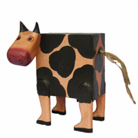 Wooden Coins Box Cow, Hand Carved From Albesia Wood