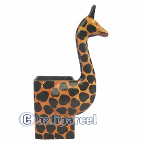 Wooden Coins Box Giraffe, Hand Carved From Albesia Wood