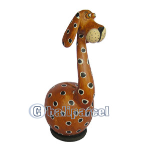 Wooden Coins Box Dog, Hand Carved From Albesia Wood
