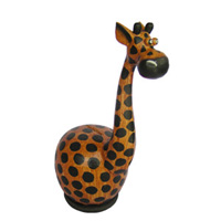 Wooden Coins Box Giraffe, Hand Carved From Albesia Wood