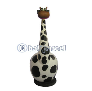 Wooden Coins Box Cow, Hand Carved From Albesia Wood
