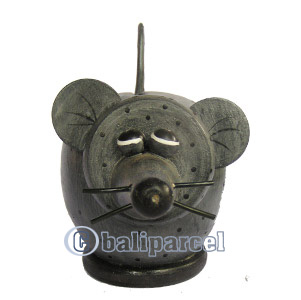 Wooden Coins Box Mouse, Hand Carved From Albesia Wood