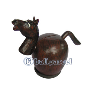 Wooden Coins Box Horse, Hand Carved From Albesia Wood