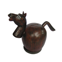 Wooden Coins Box Horse, Hand Carved From Albesia Wood