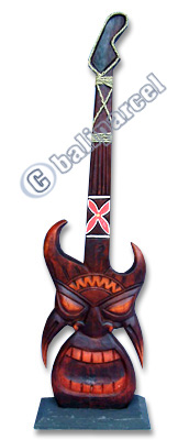 Wooden Tiki Guitar, Hand Carved From Albesia Wood
