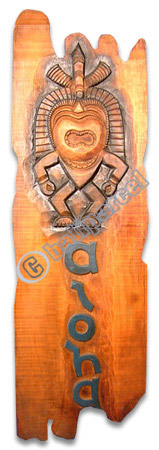 Wooden Tiki Wallhanging, Hand Carved From Albesia Woodv