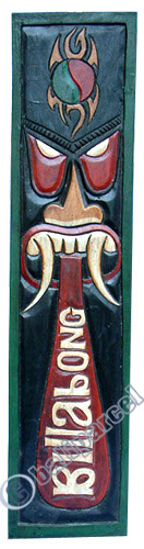 Wooden Tiki Wallhanging, Hand Carved From Albesia Woodv