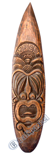 Wooden Tiki Surf Board, Hand Carved From Albesia Wood