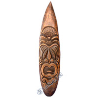 Wooden Tiki Surf Board, Hand Carved From Albesia Wood
