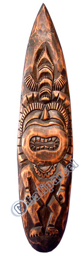 Wooden Tiki Surf Board, Hand Carved From Albesia Wood