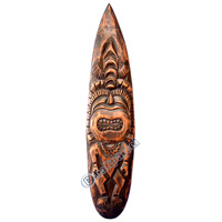 Wooden Tiki Surf Board, Hand Carved From Albesia Wood
