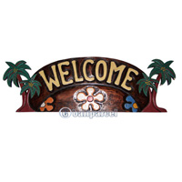 Wooden Tiki Welcome Wallhanging, Hand Carved From Albesia Wood
