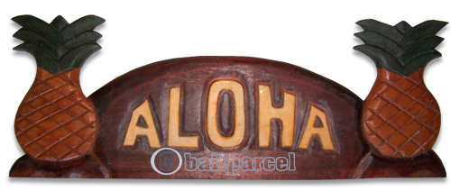 Wooden Aloha Wallhanging, Hand Carved From Albesia Wood