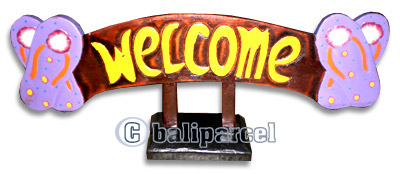 Wooden Stand Welcome, Hand Carved From Albesia Wood