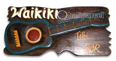 Wooden Waikiki Guitar Wallhanging, Hand Carved From Albesia Wood