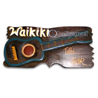 Wooden Waikiki Guitar Wallhanging, Hand Carved From Albesia Wood
