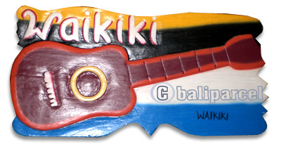 Wooden Waikiki Guitar Wallhanging, Hand Carved From Albesia Wood