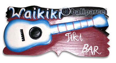 Wooden Waikiki Guitar Wallhanging, Hand Carved From Albesia Wood