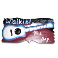 Wooden Waikiki Guitar Wallhanging, Hand Carved From Albesia Wood