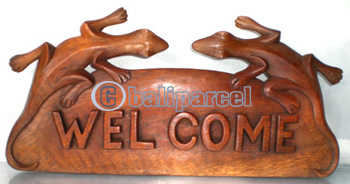 Wooden Welcome Wallhanging, Hand Carved From Albesia Wood