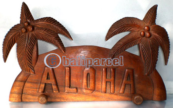 Wooden Aloha Wallhanging, Hand Carved From Albesia Wood
