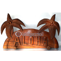 Wooden Aloha Wallhanging, Hand Carved From Albesia Wood