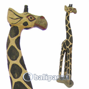 Giraffe With Sand, Hand Carved From Albesia Wood