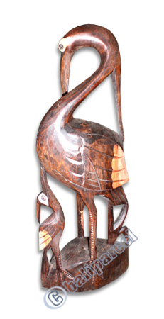 Heron Bird With Baby, Handcarved From Albesia Wood