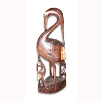 Heron Bird With Baby, Handcarved From Albesia Wood