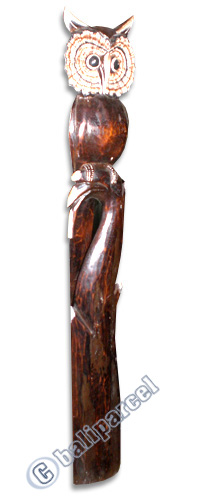 Owl, Handcarved From Albesia Wood.