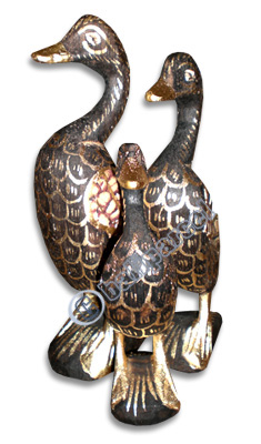 Duck Set Of 3, Handcarved From Albesia Wood