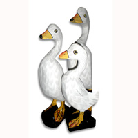 Duck Set Of 3, Handcarved From Albesia Wood