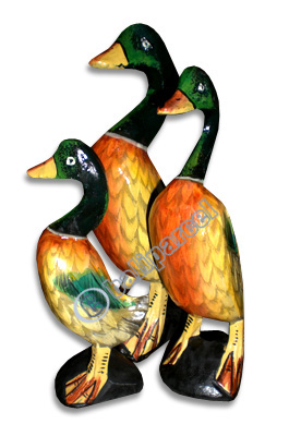 Duck Set Of 3, Handcarved From Albesia Wood