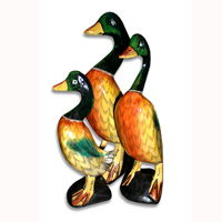 Duck Set Of 3, Handcarved From Albesia Wood