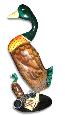 Duck With Baby, Handcarved From Albesia Wood