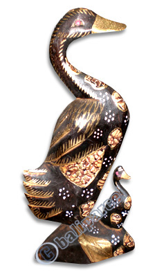Duck With Baby, Handcarved From Albesia Wood